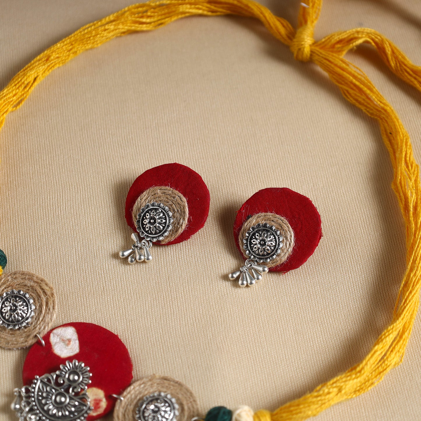  Handmade GS Jute Fabart Necklace Set