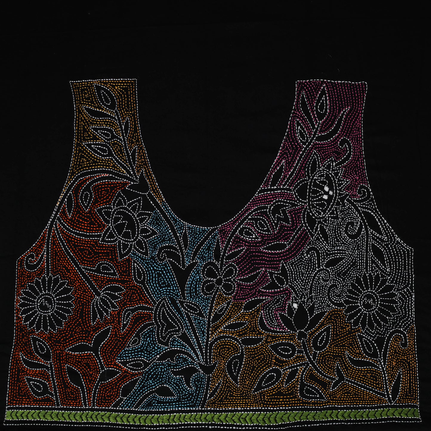 Bengal Kantha Hand Embroidered Cotton Blouse Piece 49