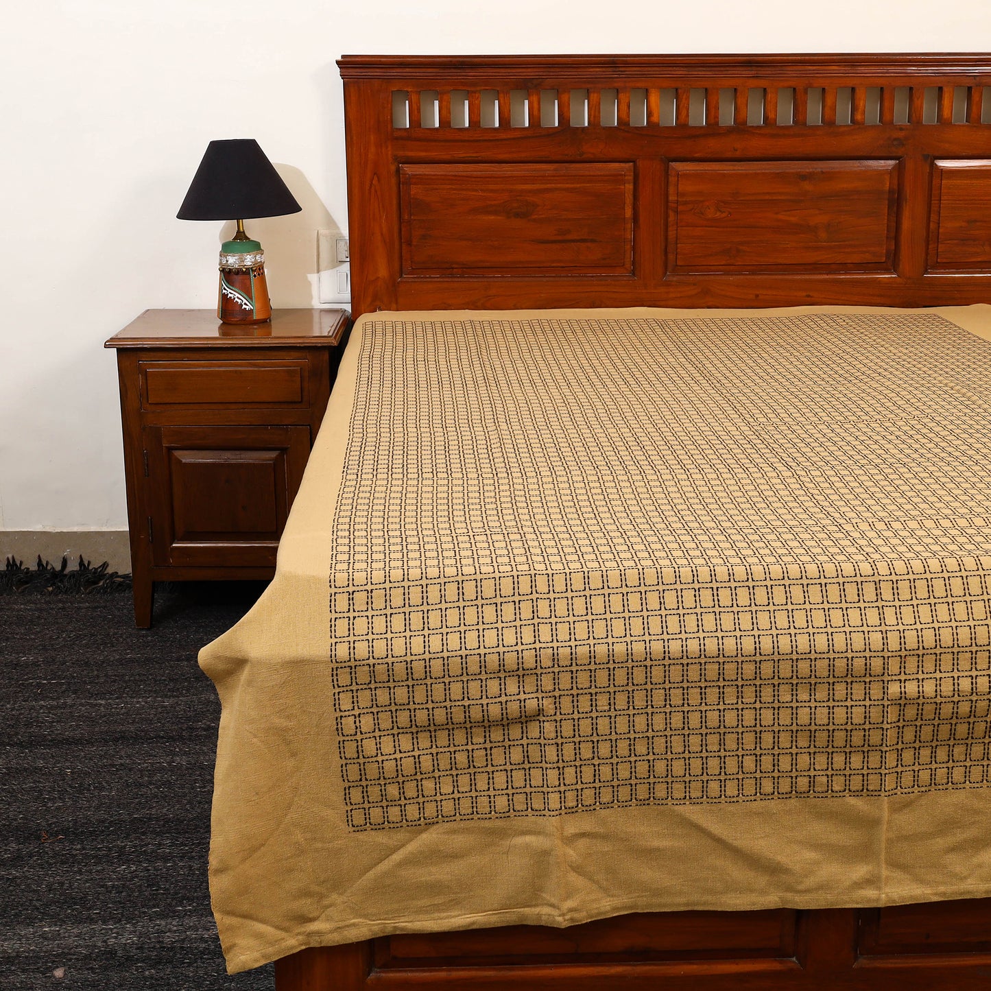 Beige - Pure Handloom Cotton Single Bed Cover from Bijnor 33