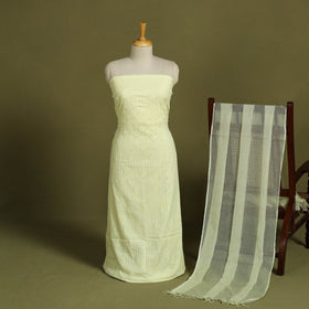 2pc Yellow Hand Embroidery Cotton Chikankari Dress Material