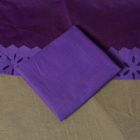 Purple - Barmer Applique Cutwork Cotton 3pc Unstitched Dress Material Suit Set 10