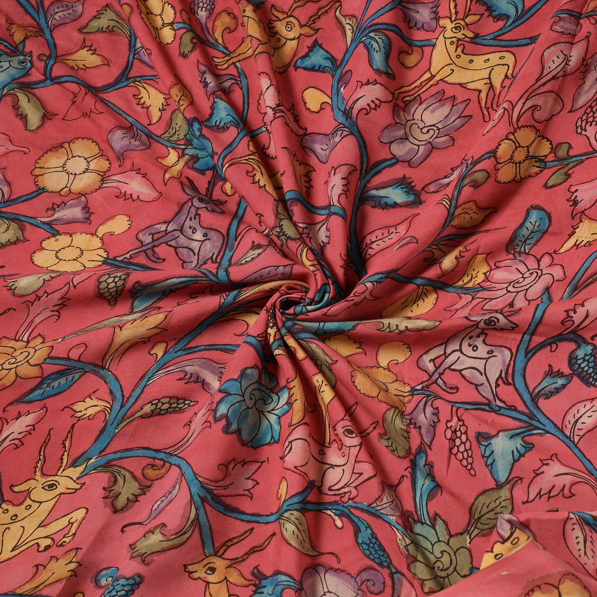 Pink - Chanderi Silk Srikalahasti Handpainted Pen Kalamkari Fabric 11