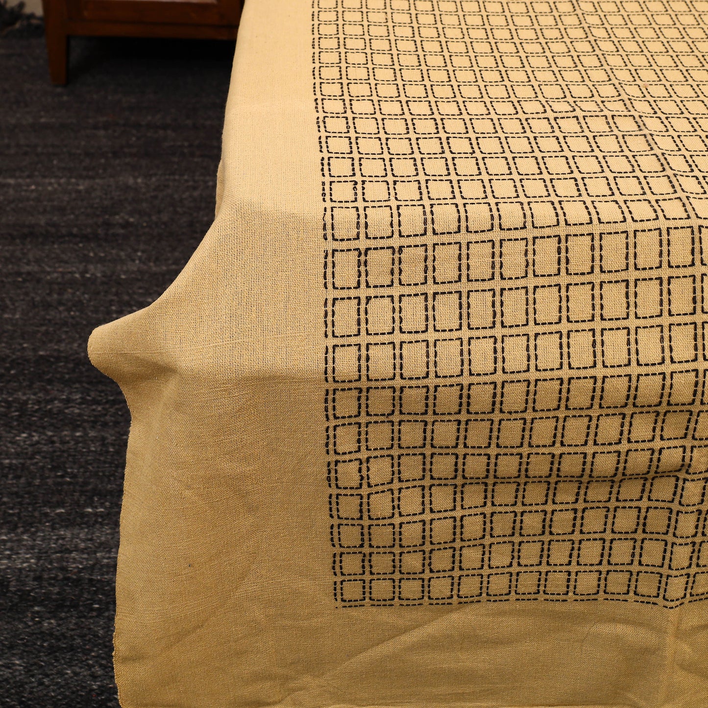 Beige - Pure Handloom Cotton Single Bed Cover from Bijnor 33