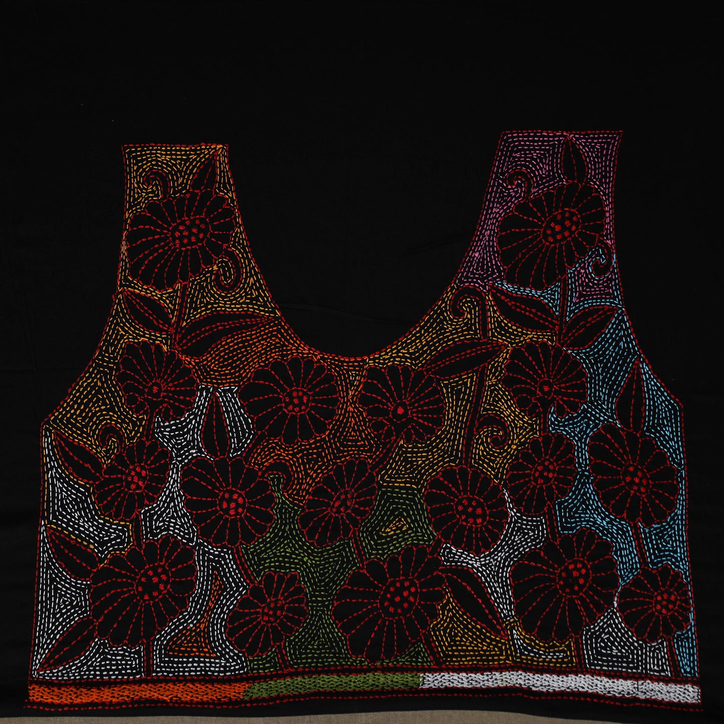 Bengal Kantha Hand Embroidered Cotton Blouse Piece 48