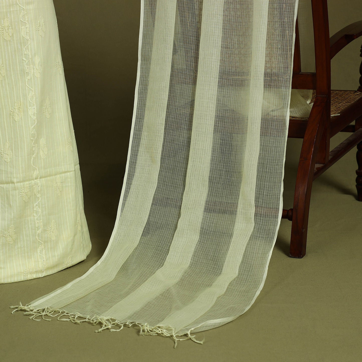 2pc Yellow Hand Embroidery Cotton Chikankari Dress Material