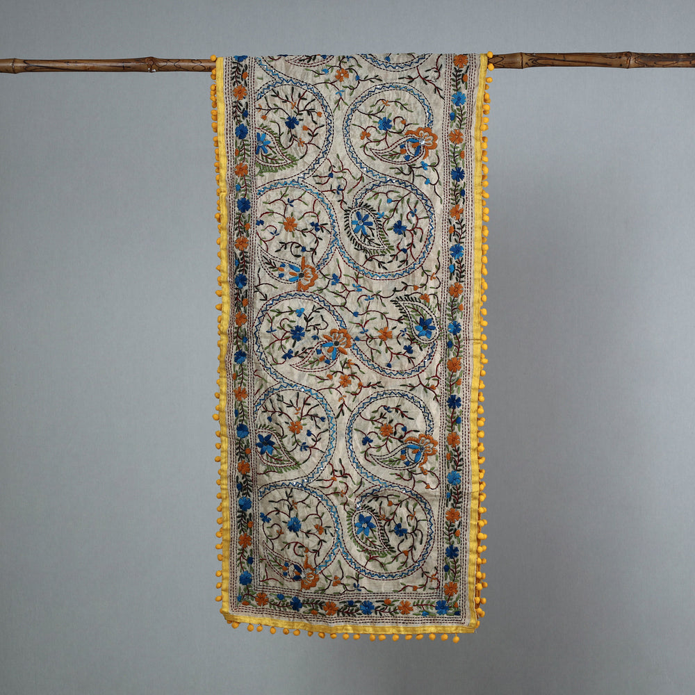 Yellow - Ranihati Chanderi Silk Phulkari Embroidered Stole 149