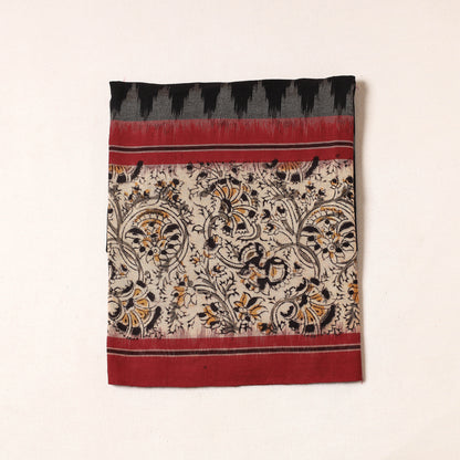 Black - Pochampally Ikat Handloom Cotton Precut Fabric with Kalamkari Block Printed Border (1.25 Meter)