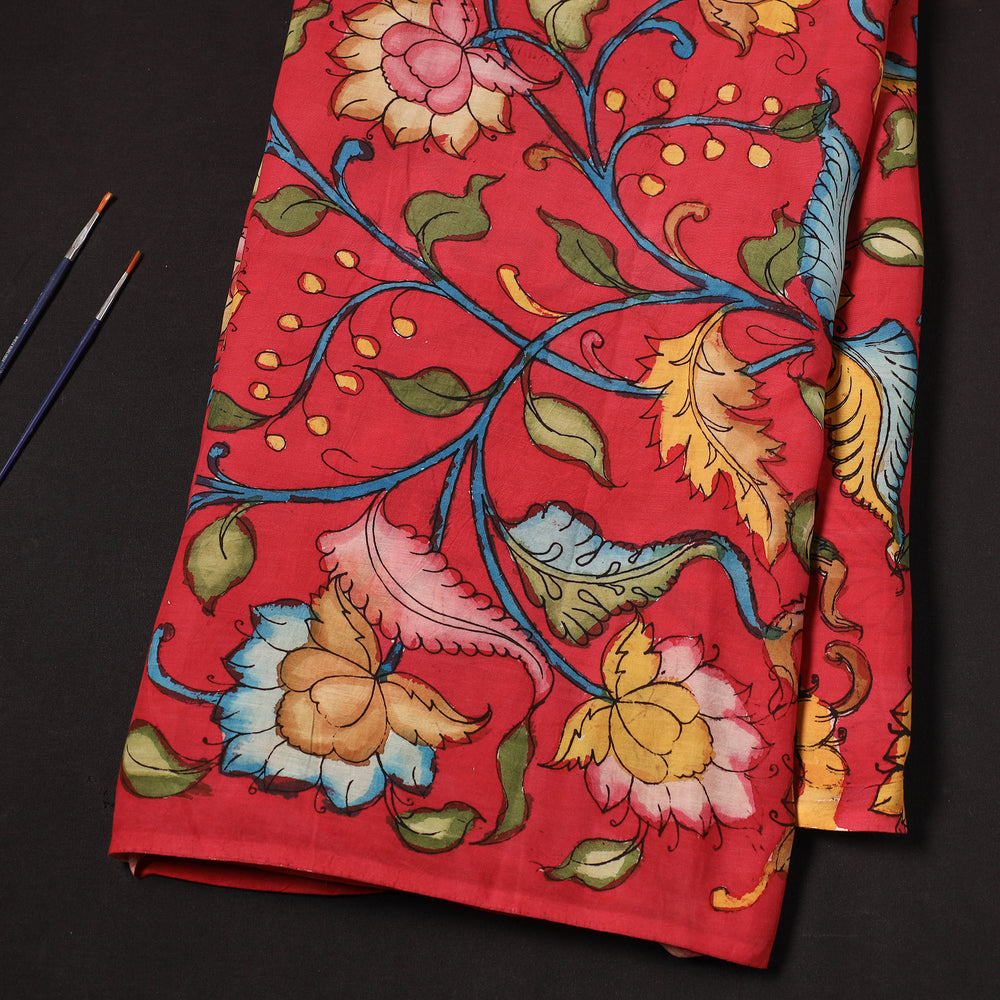 Red - Chanderi Silk Srikalahasti Handpainted Pen Kalamkari Fabric 09