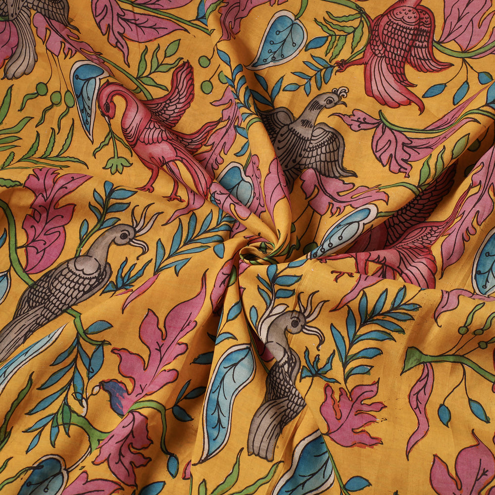 Yellow - Chanderi Silk Srikalahasti Handpainted Pen Kalamkari Fabric 07