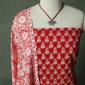 Sanganeri Hand Block Print 2pc Cotton Unstitched Dress Material Kurta Set with Jewellery 18