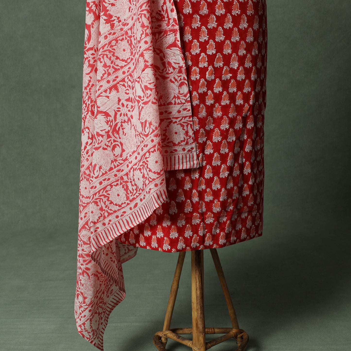Sanganeri Hand Block Print 2pc Cotton Unstitched Dress Material Kurta Set with Jewellery 18