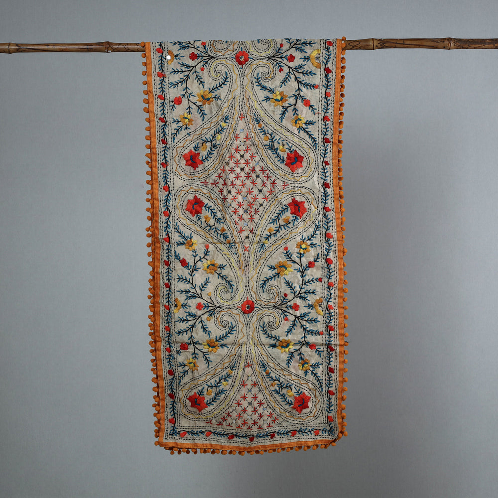 Orange - Ranihati Chanderi Silk Phulkari Embroidered Stole 137