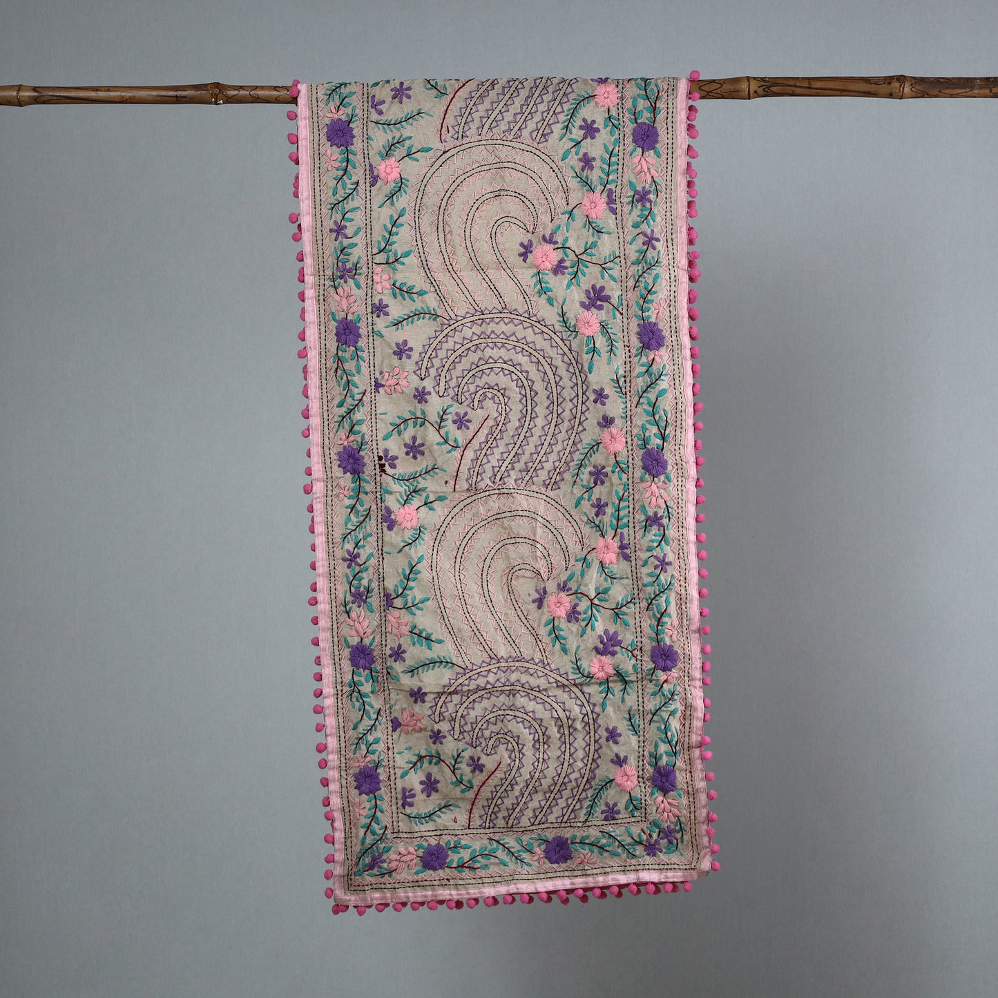 Pink - Ranihati Chanderi Silk Phulkari Embroidered Stole 135