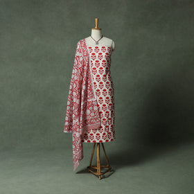 Sanganeri Hand Block Print 2pc Cotton Unstitched Dress Material Kurta Set with Jewellery 19