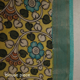 Srikalahasti Handpainted Natural Dyed Bangalore Silk Zari Border Pen Kalamkari Saree 02