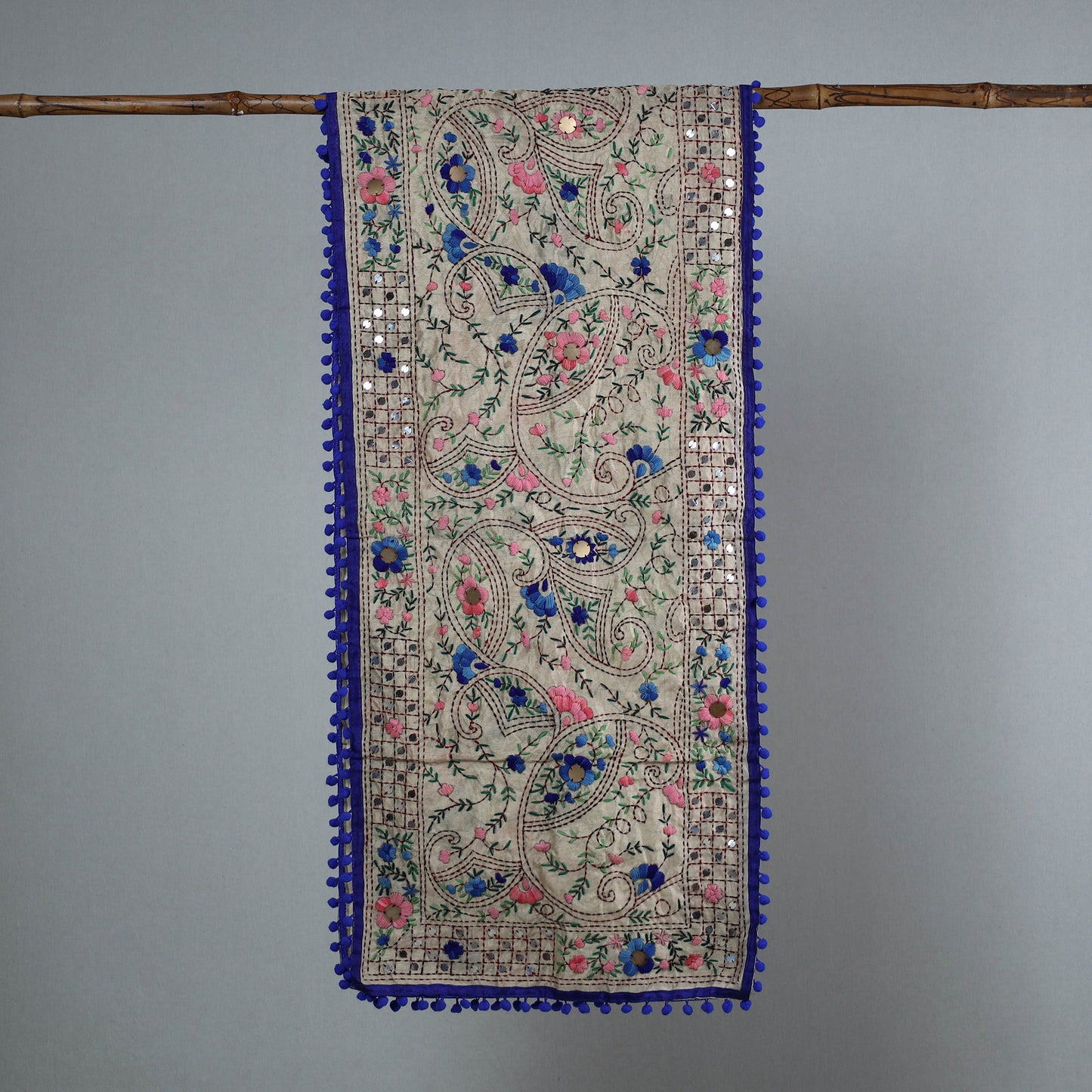 Blue - Ranihati Chanderi Silk Phulkari Embroidered Stole 131