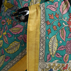 Srikalahasti Handpainted Natural Dyed Bangalore Silk Zari Border Pen Kalamkari Saree 03