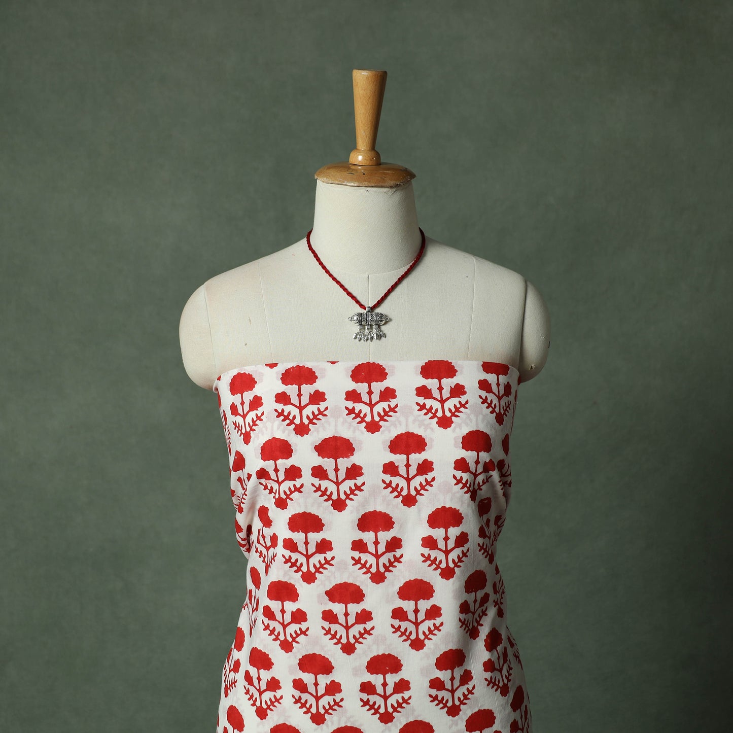 Sanganeri Hand Block Print 2pc Cotton Unstitched Dress Material Kurta Set with Jewellery 19