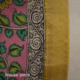 Srikalahasti Handpainted Natural Dyed Bangalore Silk Zari Border Pen Kalamkari Saree 03