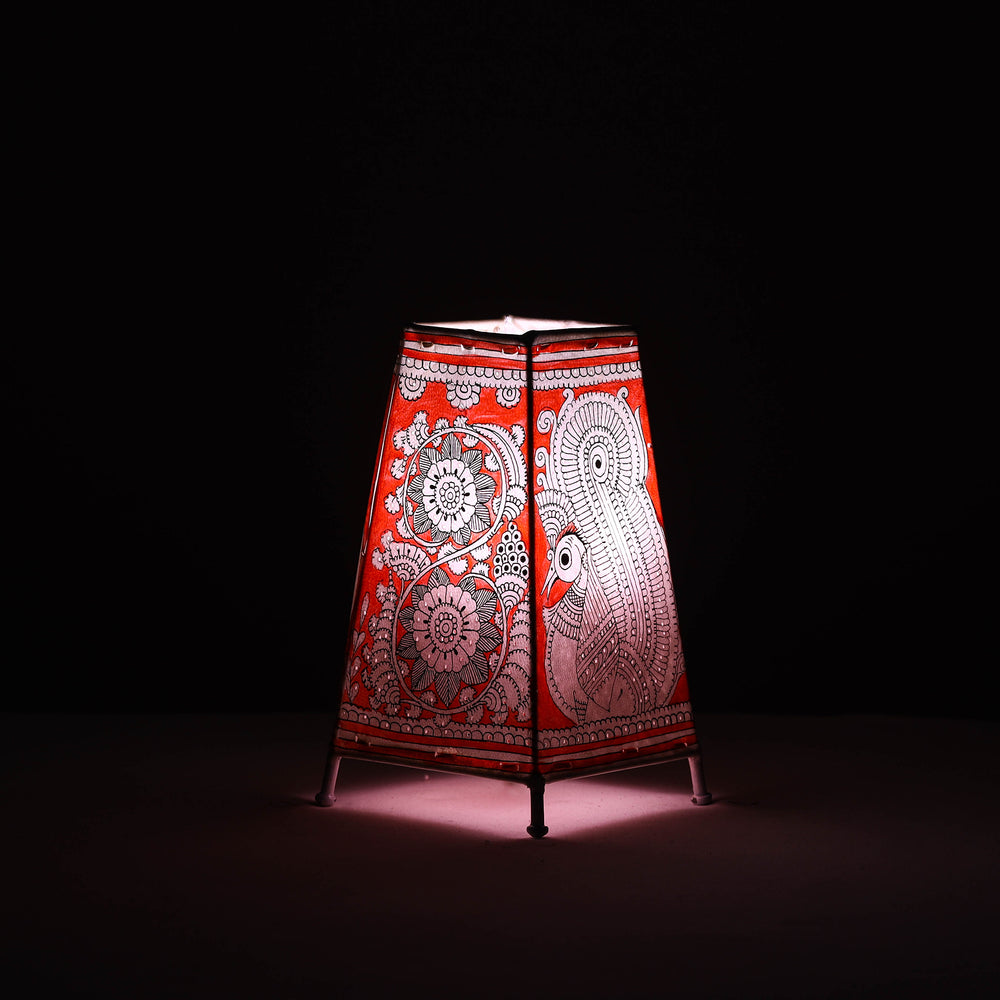 Handpainted Tholu Bommalata Leather Table Lamp (Medium) 112