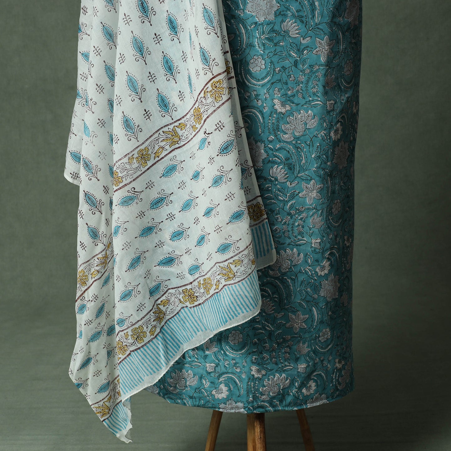 Sanganeri Hand Block Print 2pc Cotton Unstitched Dress Material Kurta Set with Jewellery 20