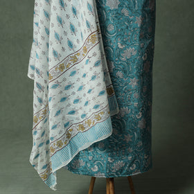 Sanganeri Hand Block Print 2pc Cotton Unstitched Dress Material Kurta Set with Jewellery 20