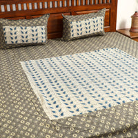 Brown - Ajrakh Block Printed Patchwork Cotton Double Bed Cover with Pillow Covers (108 x 90 In)