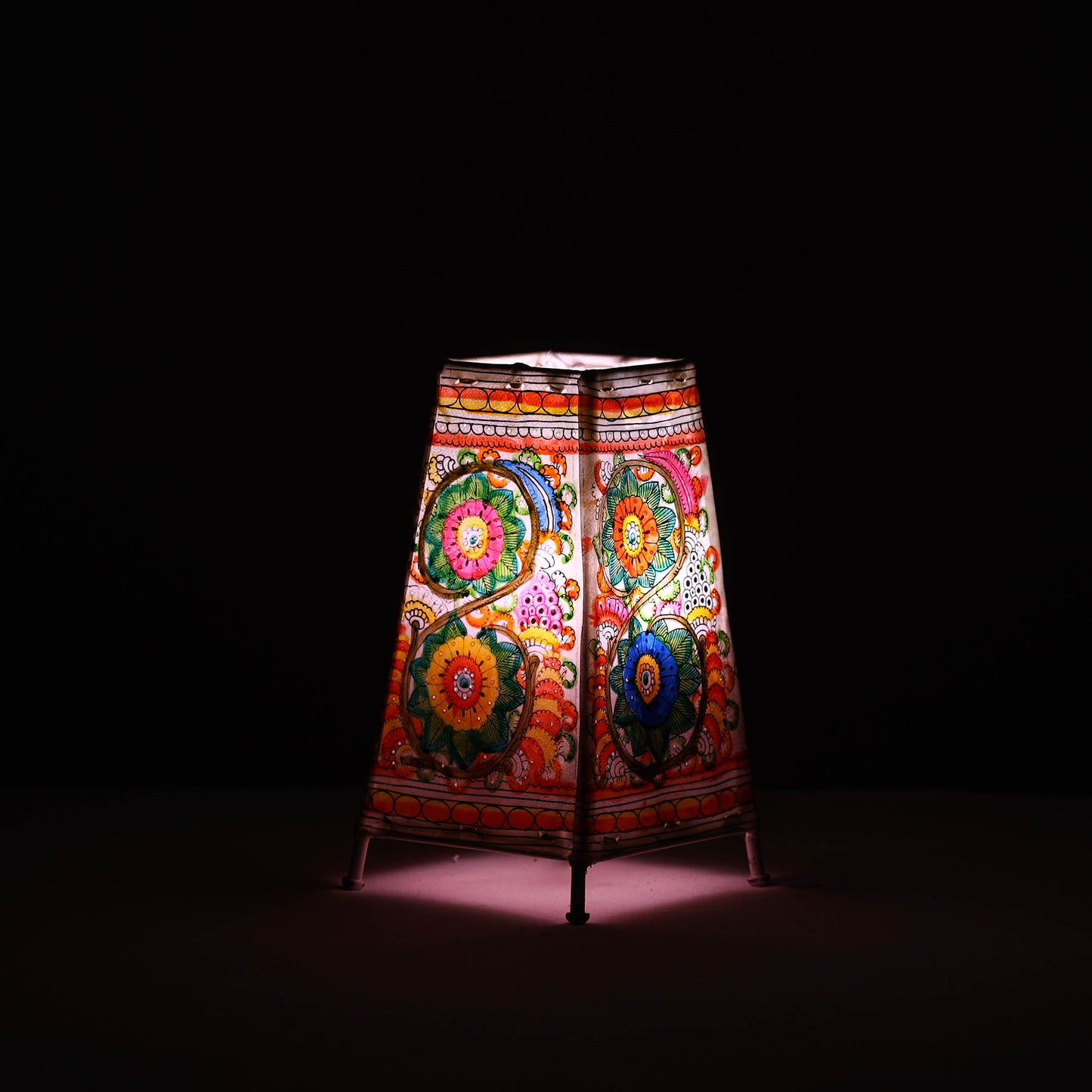 Handpainted Tholu Bommalata Leather Table Lamp (Medium) 115