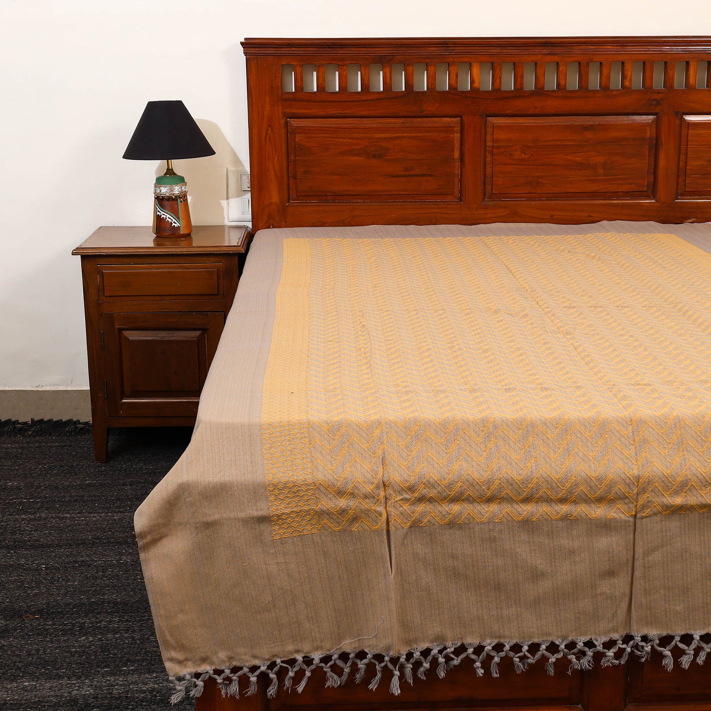 Beige - Pure Handloom Cotton Single Bed Cover from Bijnor 39