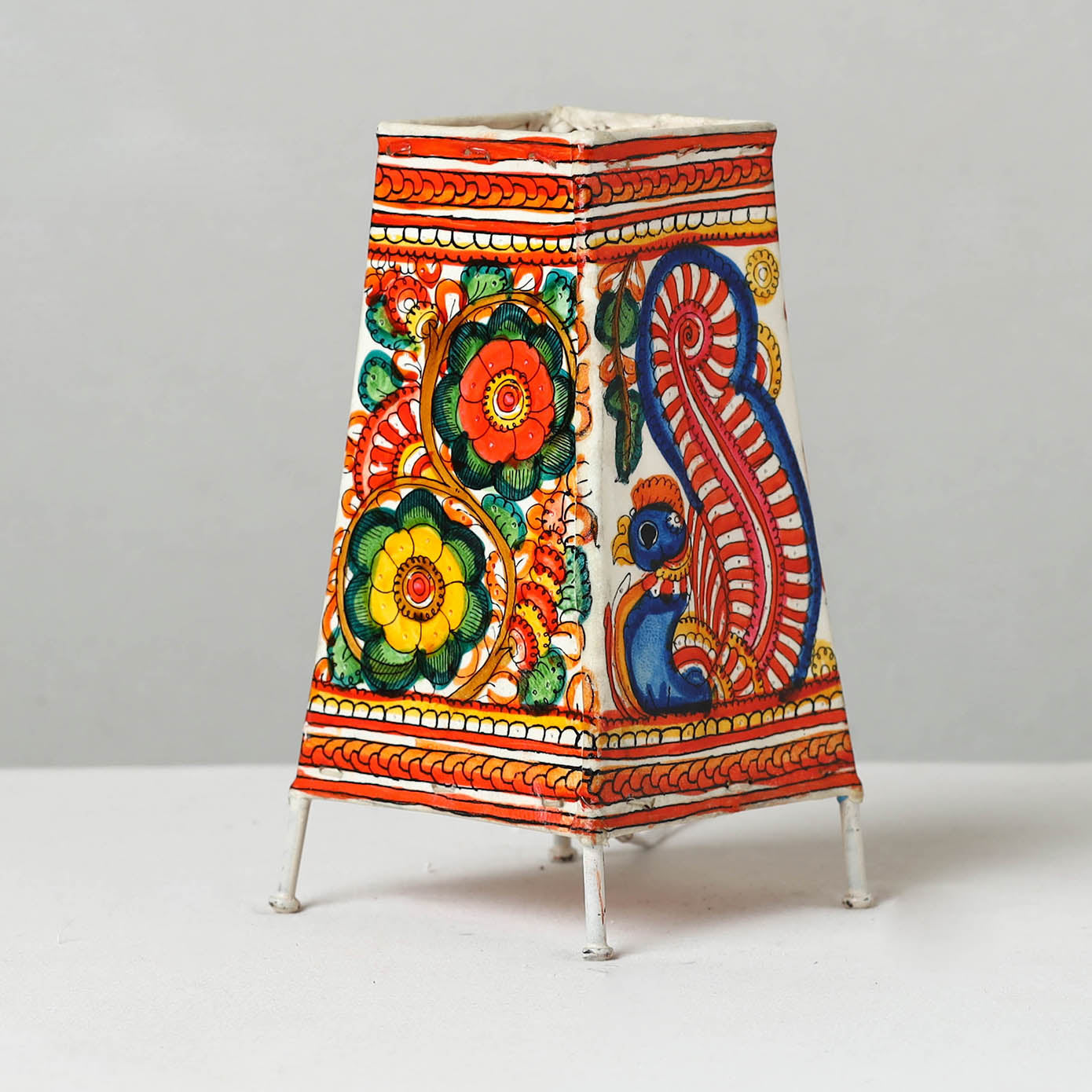 Handpainted Tholu Bommalata Leather Table Lamp (Medium) 117