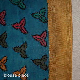 Srikalahasti Handpainted Natural Dyed Bangalore Silk Zari Border Pen Kalamkari Saree 05