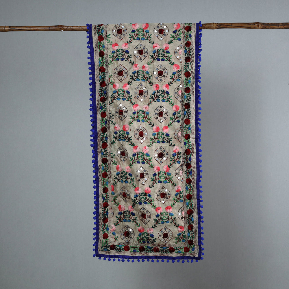 Blue - Ranihati Chanderi Silk Phulkari Embroidered Stole 116