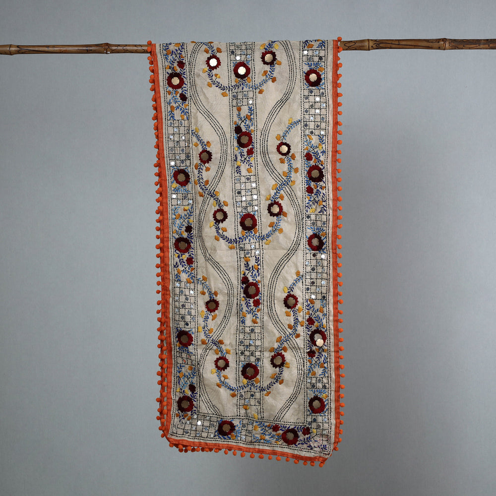 Orange - Ranihati Chanderi Silk Phulkari Embroidered Stole 114