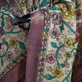 Srikalahasti Handpainted Natural Dyed Bangalore Silk Zari Border Pen Kalamkari Saree 06