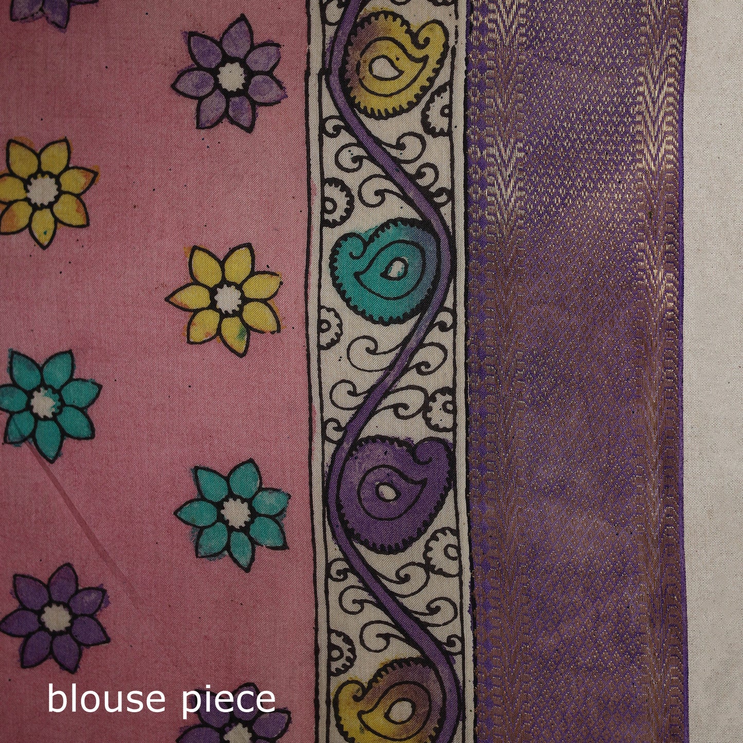 Srikalahasti Handpainted Natural Dyed Bangalore Silk Zari Border Pen Kalamkari Saree 06