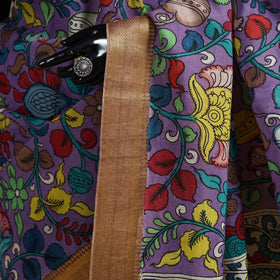 Srikalahasti Handpainted Natural Dyed Bangalore Silk Zari Border Pen Kalamkari Saree 07