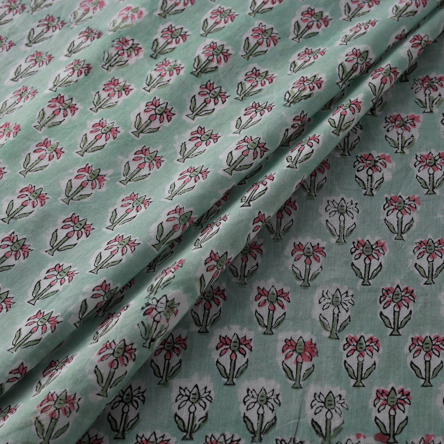 Hand Block Sanganeri Pure Cotton Floral Print Fabric 02
