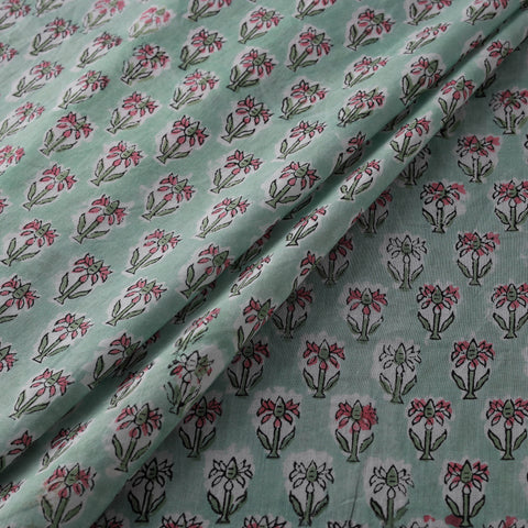Hand Block Sanganeri Pure Cotton Floral Print Fabric 02