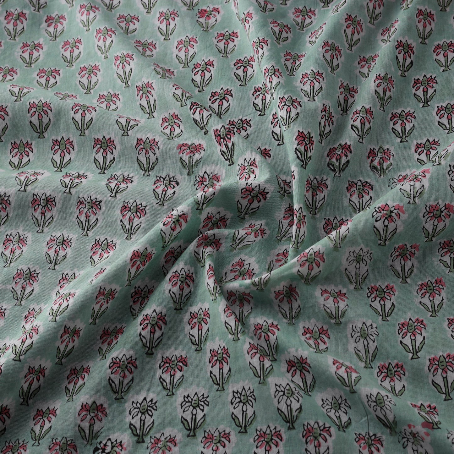Hand Block Sanganeri Pure Cotton Floral Print Fabric 02