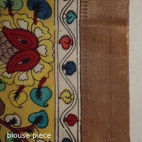 Srikalahasti Handpainted Natural Dyed Bangalore Silk Zari Border Pen Kalamkari Saree 07