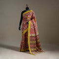 Srikalahasti Handpainted Natural Dyed Bangalore Silk Zari Border Pen Kalamkari Saree 08