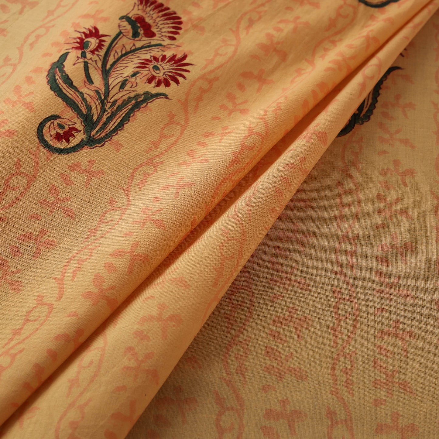 Hand Block Sanganeri Pure Cotton Floral Print Fabric 04
