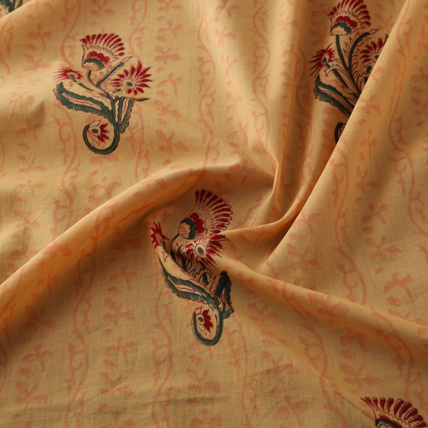 Hand Block Sanganeri Pure Cotton Floral Print Fabric 04