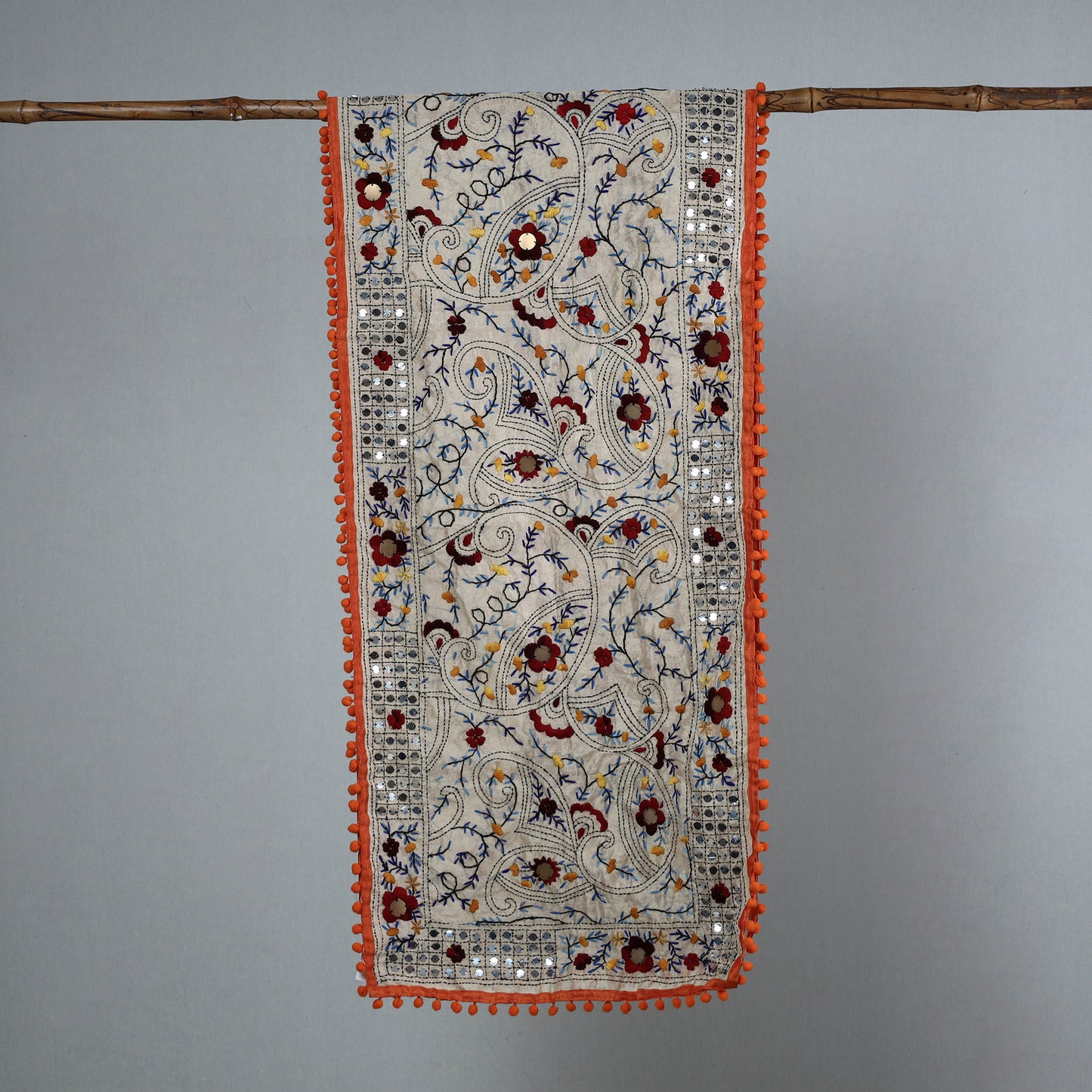 Orange - Ranihati Chanderi Silk Phulkari Embroidered Stole 96