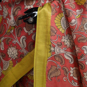 Srikalahasti Handpainted Natural Dyed Bangalore Silk Zari Border Pen Kalamkari Saree 08