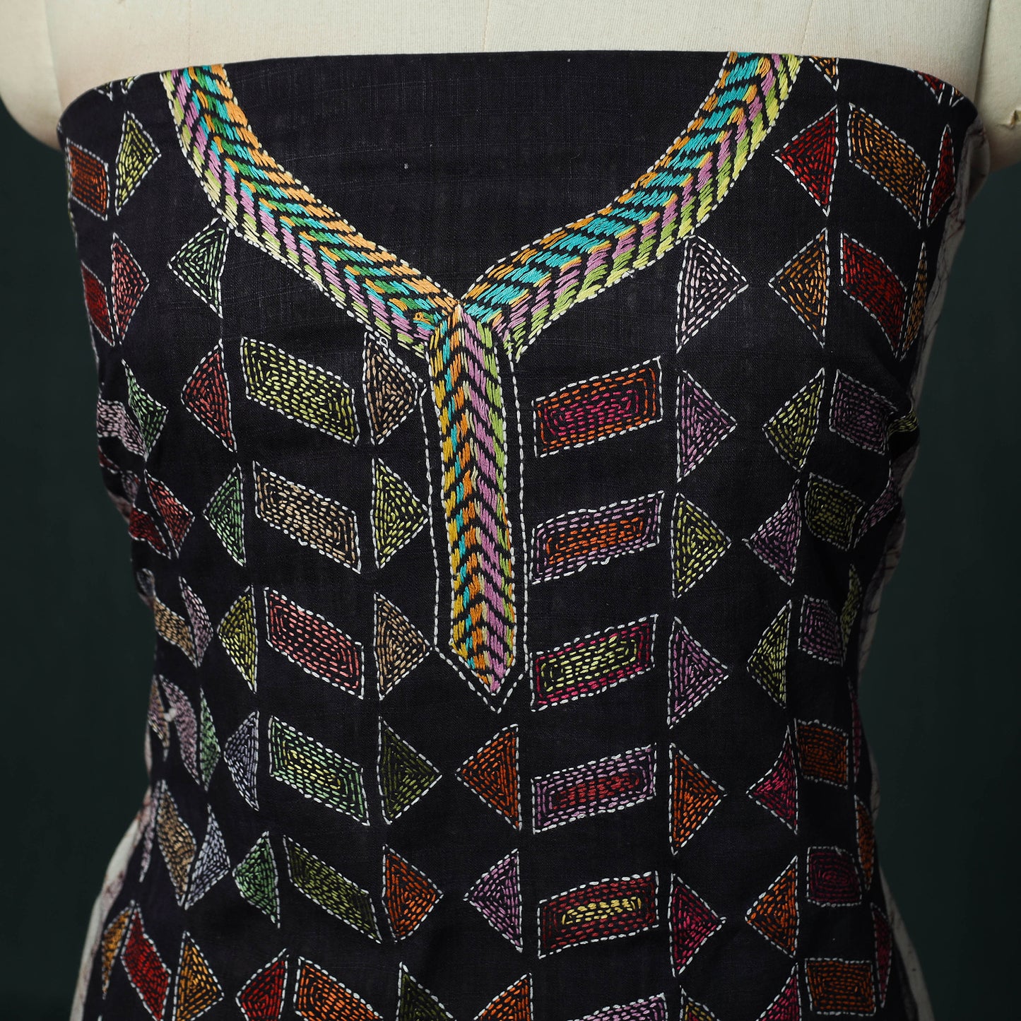 Bengal Kantha Work Cotton Unstitched Batik Print Kurta Material (2.5m) 02