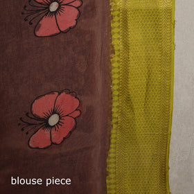 Srikalahasti Handpainted Natural Dyed Bangalore Silk Zari Border Pen Kalamkari Saree 08