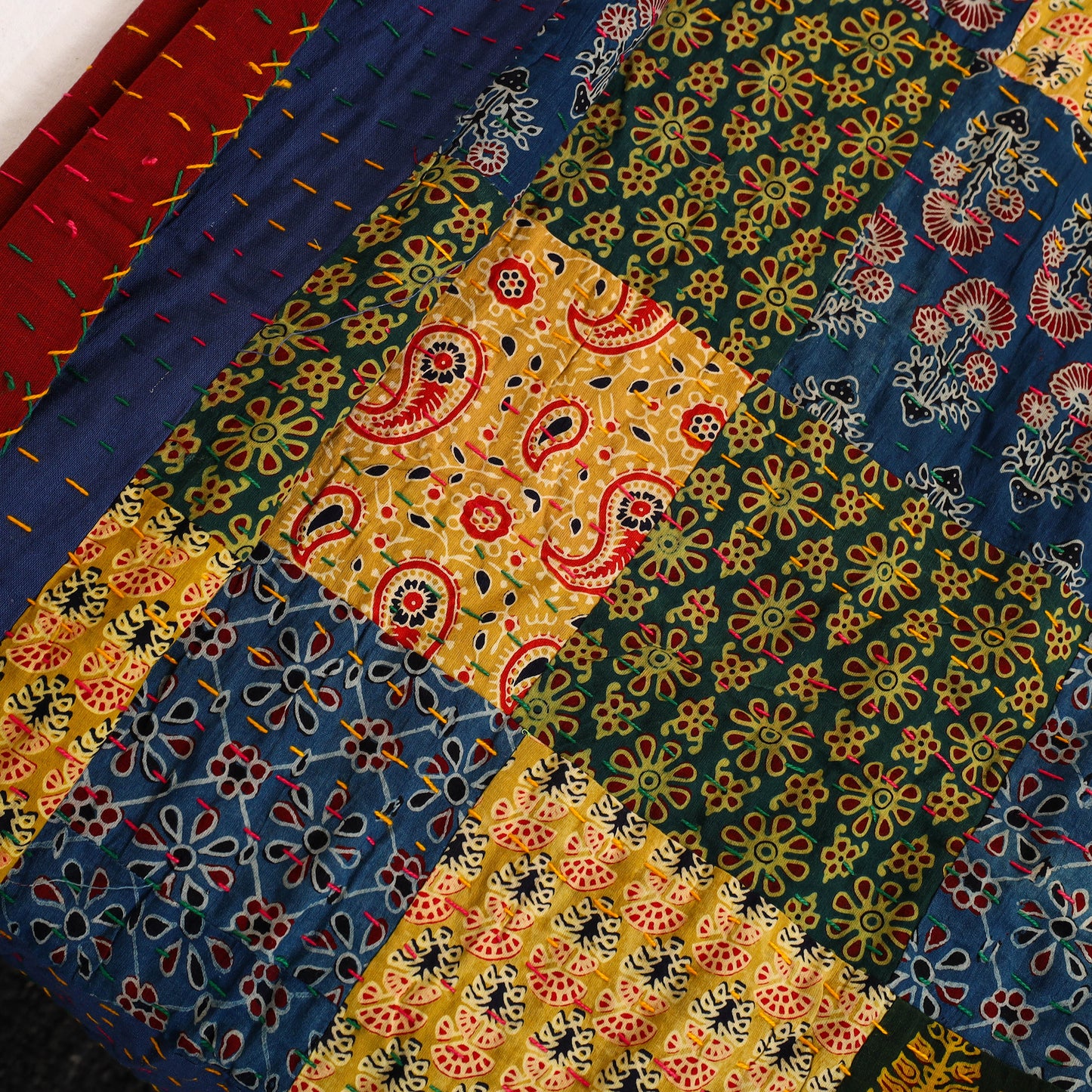 Ajrakh Print Patchwork Single Tagai Kantha Bed Cover 98