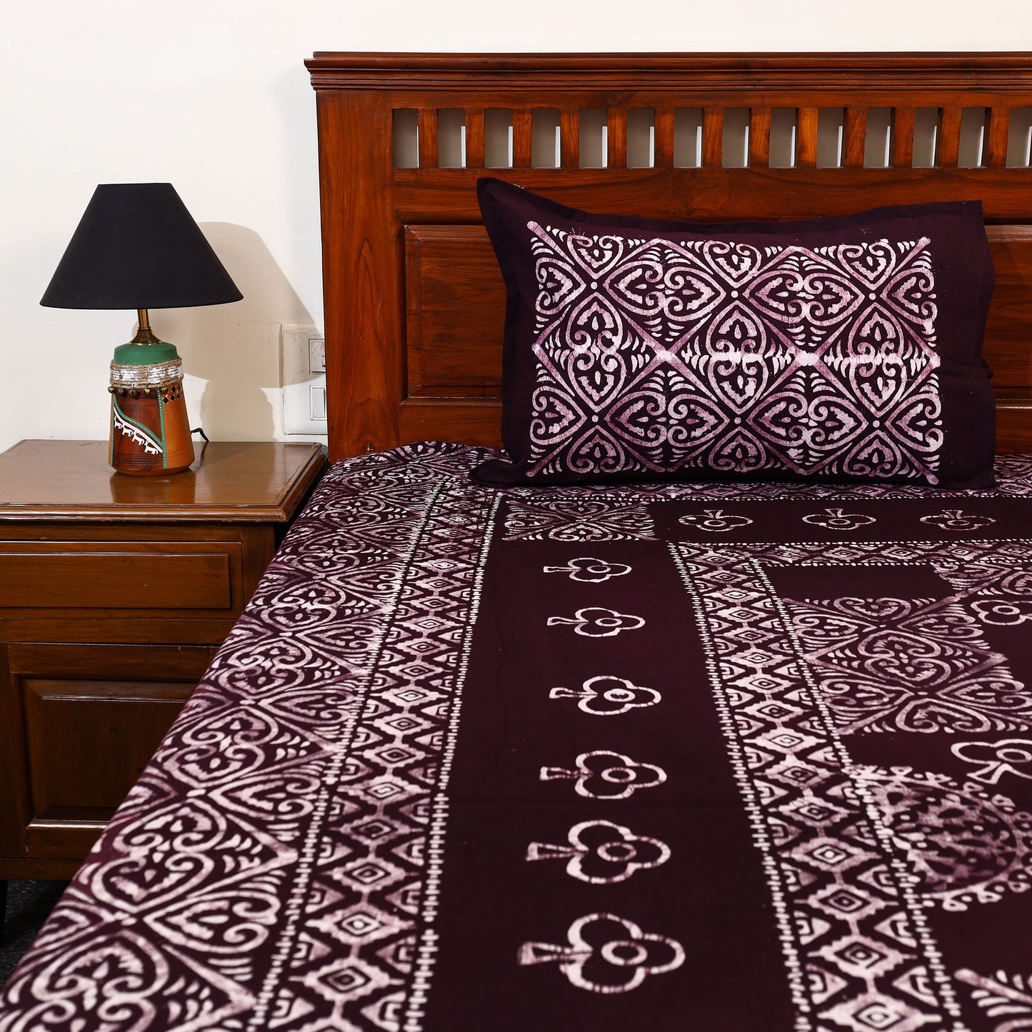 Cotton Double Hand Batik Print Bed Sheet Set 15