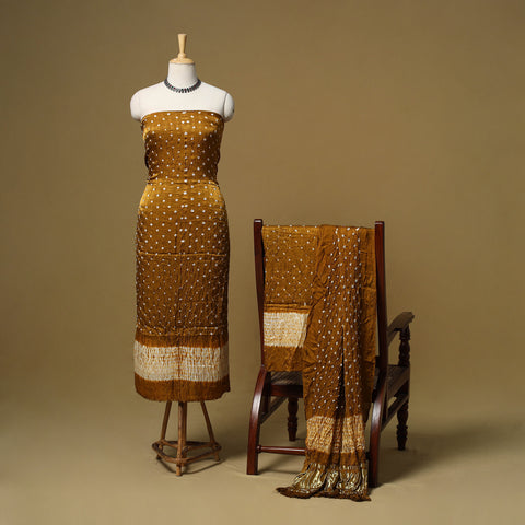 Kutch Tie-Dye Bandhani Shibori Modal Silk 3pc Unstitched Dress Material 17